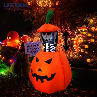 5FT Automatic Rise up Skull Ghost in Pumpkin Halloween Inflatable Decoration for Holiday Day of the Dead Party