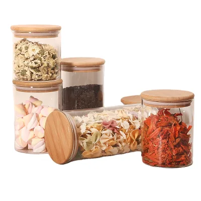 Promotional Wooden Lid Sealed Clear Glass Canister