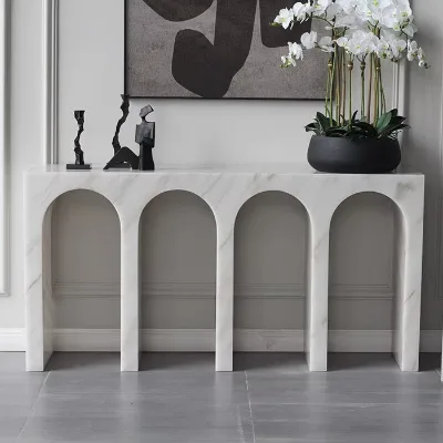 Natural Stone European Minimalist Style Hallway Entryway Arch White Verde Alpi Marble Console Table