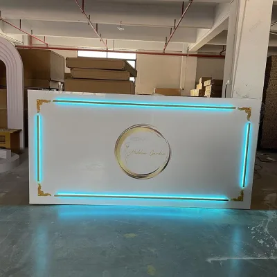 FSDKX New Style Bar Furniture Rectangle Reception Bar Table Commercial Acrylic PVC Bar Counter for Wedding