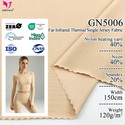 Far Infrared Thermal Single Jersey Fabric 20% Spandex 80% Nylon Stretch Soft Warm Knit Fabric for Thermal Underwear Activewear