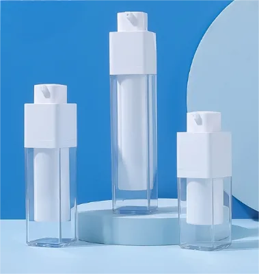 Square Rotating Double Layer Foundation for Essence Cosmetic Packing Sample 15/30/50ml Plastic Tubes Vacuum Bottle Press Lotion