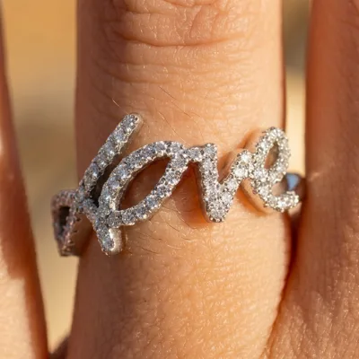 Best Gift for Her Romantic Valentine's Day Lovely Jewelry Silver 925 Hip Hop Vvs1 Full Moissanite Word Letter love Promise Ring
