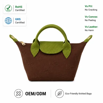 OEM ODM Women Knitted Tote Bag Mini Handbag Custom Pattern Fashion Top Handle Purse Jacquard Carry Bag Custom Logo