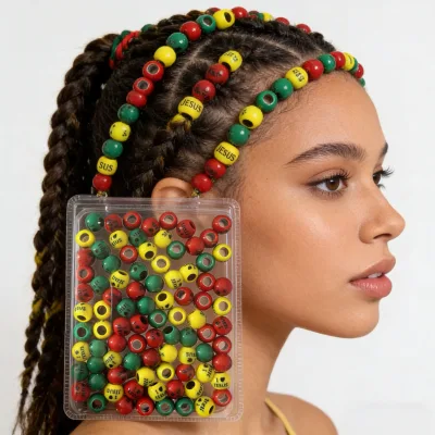 DIY Hair Beads Dreadlock Beads Braiding Cuffs Large Hole Letter Alphabet Printed Multicolor Mixed Beads For Hair Styling