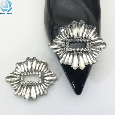 Wholesale Silver Crystal Shoe Clips Bling Metal Square Rhinestone Wedding Bridal Shoe Buckle Decoration Shoe Accessories