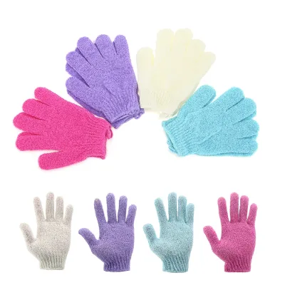 Newest Natural Exfoliating Gloves Body Exfoliator Scrubber Natural Exfoliating Glove Five Fingers Nylon Gloves Deep Clean Body