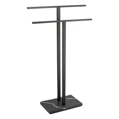 Modern Free Standing Black Metal 2 Bars Towel Rack Wet Cloth Hanger for Hotels Apartments Double Towel Holders for Floor Use