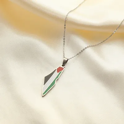 Enamel Stainless Steel Arab Palestine Map Pendant Necklace for Women Men Gold Color Arabic African Flag Map Chain Necklaces