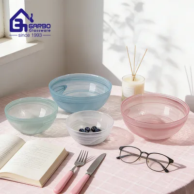 Modern Ink Colored Design Glass Bowl Handmade Wholesale New Design Glass Salad Bowl Dishware Safe Colored Glass Serving Bowl