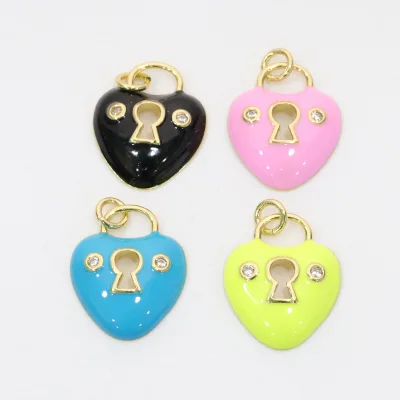 High Quality Brass Gold Plated With Enamel Heart Charms for Jewelry Making