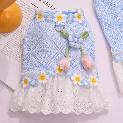 Summer dog dress clothes for pets, small dogs, thin mesh cat lace dress for summer, suitable for Bichon Frise and Pomeranian