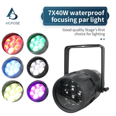 7x40W Waterproof Focusing LED Par Light IP65 Zoom RGBW 4in1 DMX512 Stage Wash Light for Outdoor DJ Concert Party Event