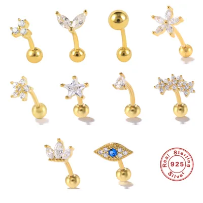 Sterling Silver 925 Eyebrow Stud  Bent Hook Back Pendant Piercing Threaded Tragus Piercing Jewelry
