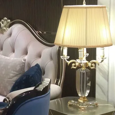 Postmodern LED Desk Lamp with Crystal and Cloth Art Design E14 Bulb Base Battery Powered Bedside Table Lamp for Bedroom