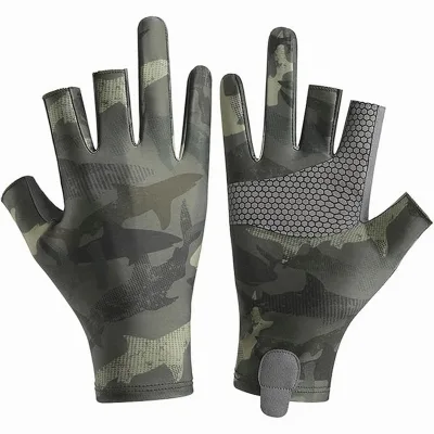 Camo Ice Silk Fishing Gloves 3 Fingers Cut Anti-Slip Kayaking Paddling Rowing Canoeing Summer Fishing Gloves for Men