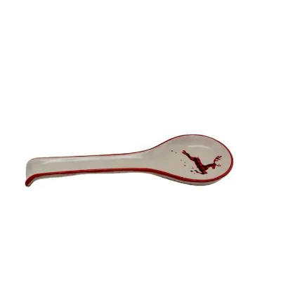 Red Rim Spoon Rest Wholesale Custom Reindeer Spoon Rest Ceramic Spoon Rest Holder