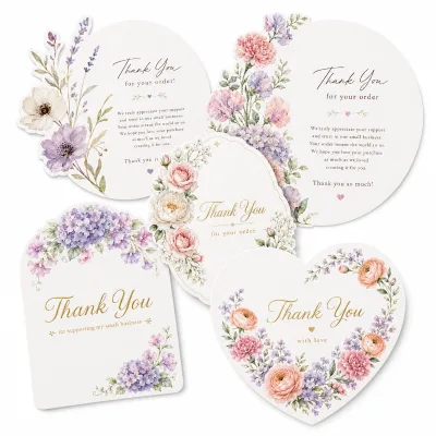 JASUPACK Floral Heart Round Irregular Die Cut Writable Cardstock Package Inserts Logo Custom Thank You Cards Small Business