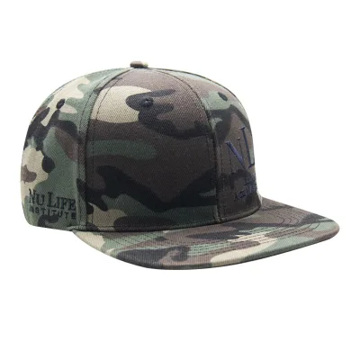 Custom Camouflage 6 Panel 100% Cotton Hip Hop Outdoor Cycling Sports Cap with Embroidery Flat Brim Snapback Hat