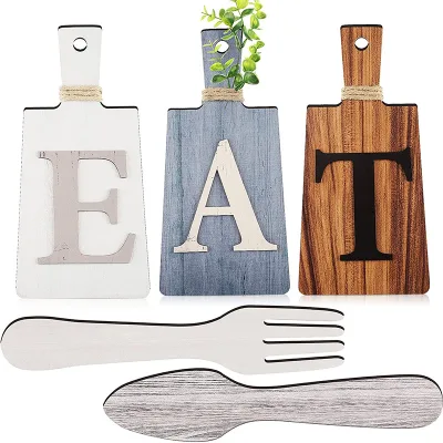 Cutting Board Eat Sign Set Hanging Art Kitchen Eat Sign Fork and Spoon Wall Wood Crafts Home Decor