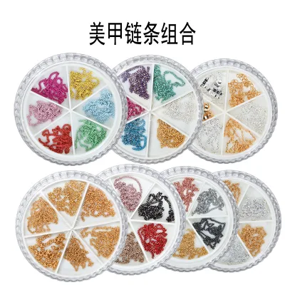 Hot Selling 6 Slots Golden Silver Jet Nail Art Chains Punk Design 3D DIY Nail Chain for Nail Design Nail Art Charms