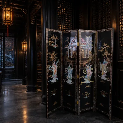 Handcrafted Curve Design Oriental Screen for Luxury Home & Hotel Decoration