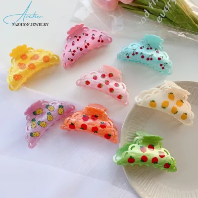 European and American Fashion Hair Accessories Cute Fresh Fruit Pure Color Acetate Hair Claw Clip for Girls