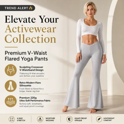 OEM Service Women's Organic Cotton GOTS V-Cut Low Waist Flared Leggings