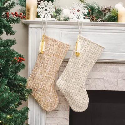 Wholesale Plush Elegant Tassels Christmas Gift Bag Luxury White Beige Customs Christmas Stockings Socks