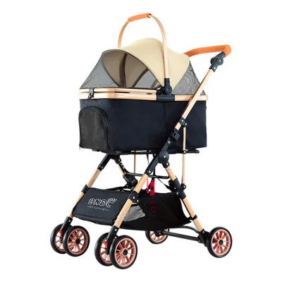 Medium 4-Wheel Posh Folding Pet Stroller Waterproof Fabric Lightweight Portable Travel Cat and Dog Shelter
