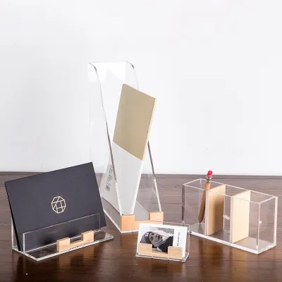 Clear Acrylic Office Accessories Desk Organizer Business Card Case/Mobile Phone Holder