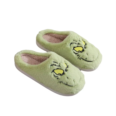 Cartoon Green Hairy Monster for Slippers for Men Women Winter Christmas Home Warm Non-Slip Indoor for Slippers