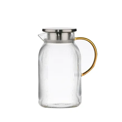 Hot Selling High Borosilicate Glass Stripe Style Premium Water Carafe with Handle