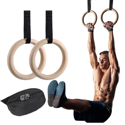 THYFIT JB-0145 Adjustable Strap Fitness Suspension Trainers Indoor Gym Use Birch Wooded Pull-Up Rings Body Building Core