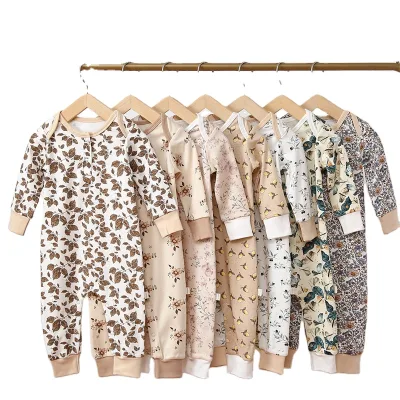 Best sell kids one-piece baby pure cotton bubble rompers flower printing long sleeve baby rompers
