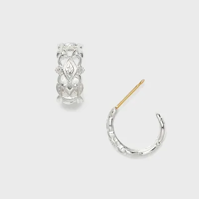 925 Sterling Silver 14K Gold Plated Layered Two-Colour Plating Hollow Colour Separation C Earrings