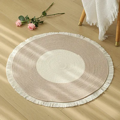 Nordic Non-Slip Tassel Jute Carpet Living Room Bedroom Tatami Decoration Foot Pad Floor Carpet