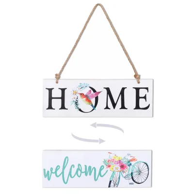 Welcome Sign for Front Door Wood Hanging Sign With White Bike Farmhouse Wall Decor Chic Porch Art Shop Home Front Door Wall Art