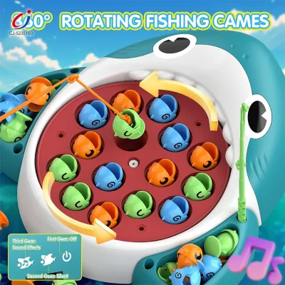 Chengji Fishing Game Toy Set Rotating Board Cartoon Shark Theme Creative Desktop Interaction Electronic Fishing Game for Kids
