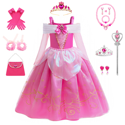 Girls Pink Princess Costume Kids Fancy Gown Cosplay Party Dress for Children
