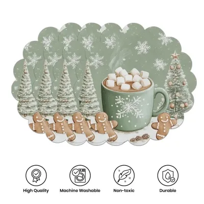For Best-selling Christmas Placemat Square Modern Minimalist Wavy Lace Trim Printed Polyester; Restaurant Use Custom Designs