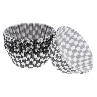 Black & White Checkered Food Grade Greaseproof Disposable Paper Baking Cups (2-2.9 In) for Birthday/Wedding Dessert Preparation