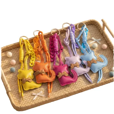 PU Leather Heart Shape Carabiner Keychain with Bow Charms Nylon Cord & Acrylic Chain-Durable SR Brand