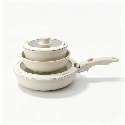 5Pcs Modern Durable Aluminum Alloy Nonstick Cookware Set with Detachable Handle Induction Compatible Oven Safe Dishwasher Safe