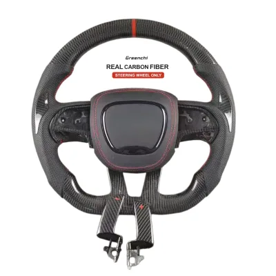 Carbon Fiber Steering Wheel for Dodge Charger SRT Flat Bottom Performance Interior Upgrade Without Airbag