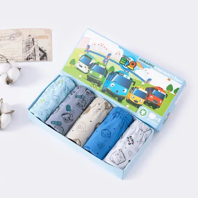 2022 New 1~9 Years 5PCS Gift Box Pack Little Boys Underwear Toddlers Cartoon Combed Cotton Boy Briefs
