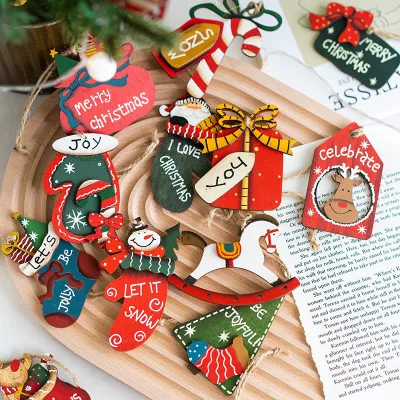 Christmas Decorative Wooden Small Pieces, Christmas Tree Pendants, Snowman Gift Packs Christmas Tree Decorative Pendants