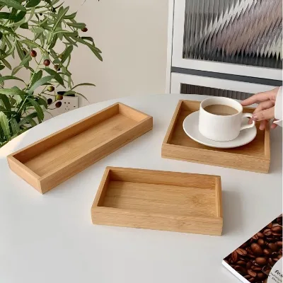 Wholesale Bamboo Storage Trays Bathroom Vanity Trays Natural Wood Basket Trays Storage Units Bathroom Kitchen Countertop  Sets