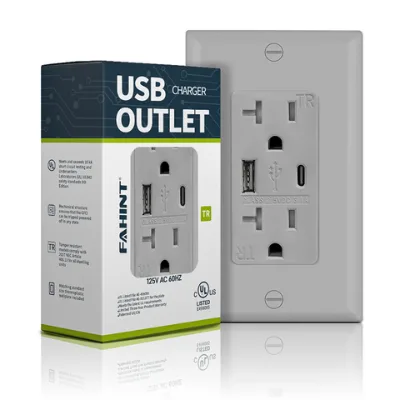 Fahint American 15a tamper-resistant usb type a/c in wall, electric usb c charger outlet receptacle,Fast Charging Usb Socket