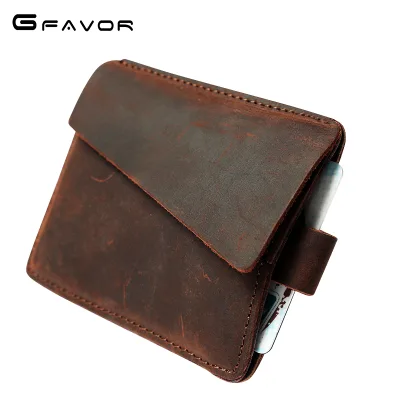 Hot Sale Vintage Crazy Horse Leather Tan Slim Pull Out Case Business Bank ID Credit Card Holder
